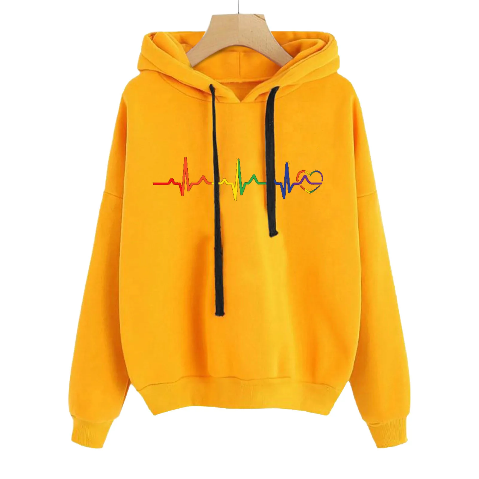 Women's Printed Hooded Sweatshirt Casual Loose Long Sleeve Drawstring Hoodies Oversize Pullovers Fashion Streetwear Tops