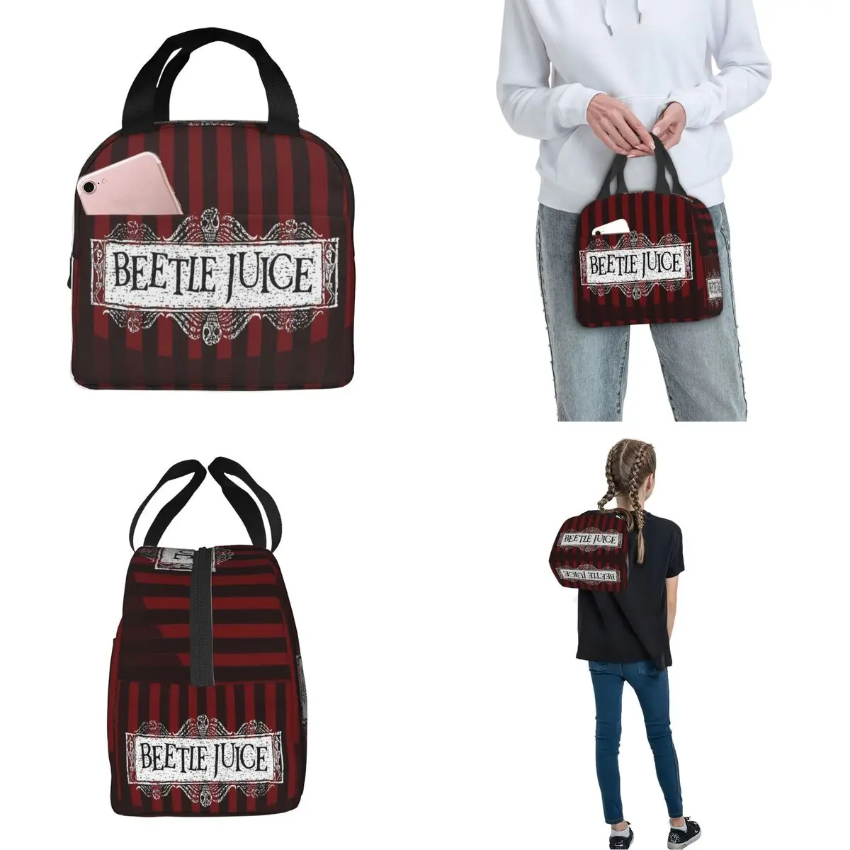 B-Beetlejuice Horror Movie Halloween Insulated Lunch Bag Thermal Bag Meal Container High Capacity Tote Lunch Box Bento Pouch