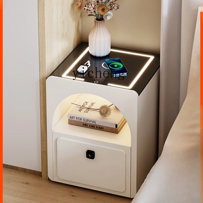 

ZF Cream Smart Bedside Table Bedroom Small Anti-Theft Multifunctional Wireless Charging