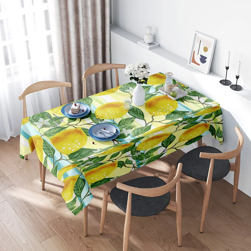 Modern Yellow Citrus Tablecloth - Bright Floral Design for Dining Room Decoration - Washable Polyester Fabric Cover 60x120cm Hom