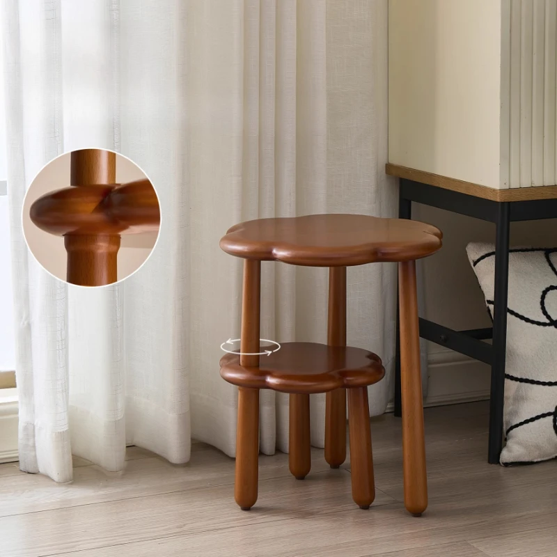

‌Solid Wood Folding Step Stool Cloud-Shaped Storage Ottoman Multi-Functional Footrest Bench Home Entryway Shoe Changing Seat