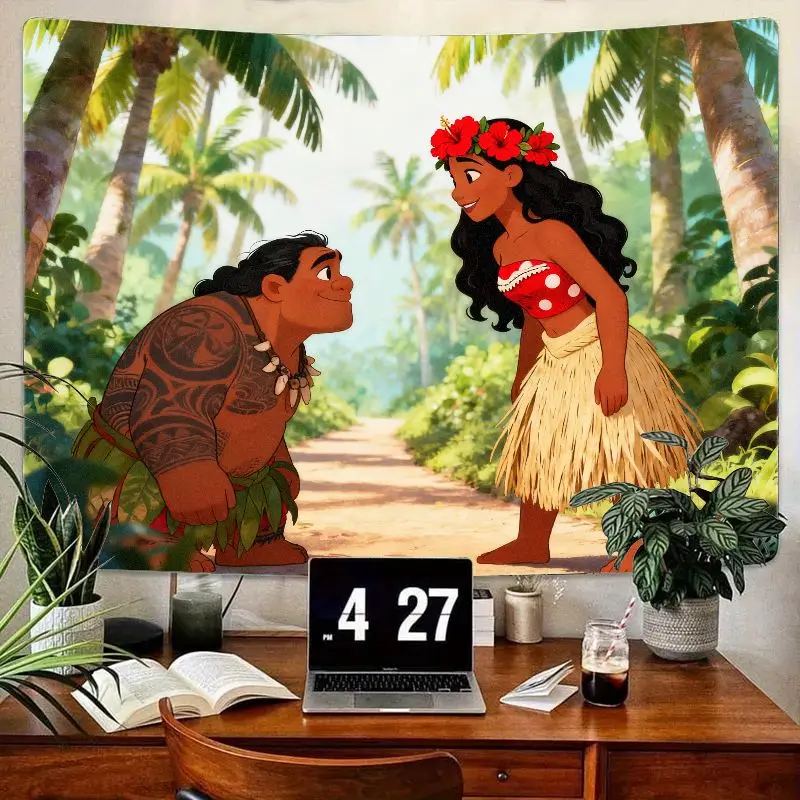 

1PC Disney Moana & Maui Vibrant Tropical Tapestry Wall Art, Polynesian Adventure Decor for Living Room Bedroom Dorm, Kids Fan Gi