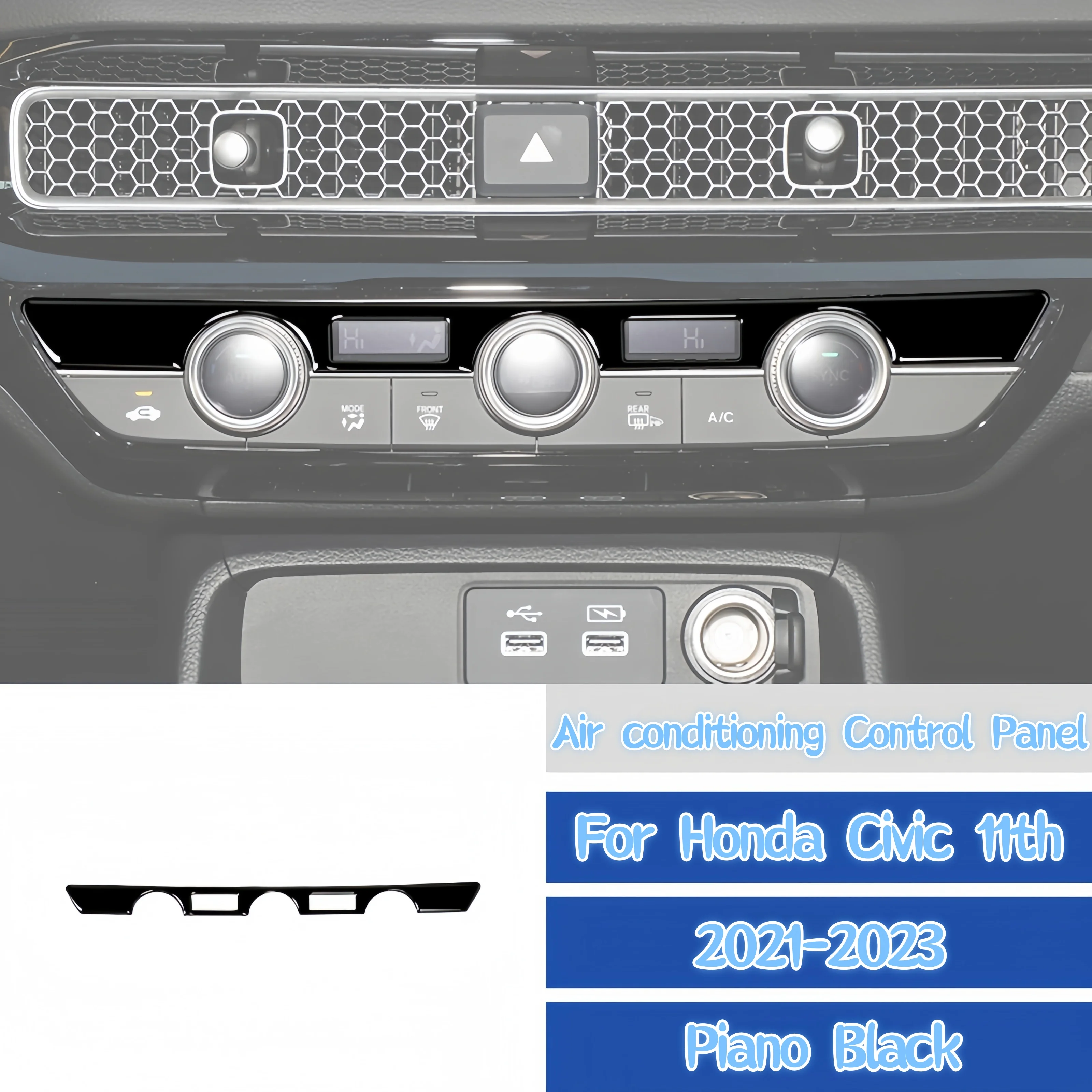

For Honda Civic 11th Gen 21-23 Piano Black Car Air Conditioning Control Switch Panel Decoration Cover Trim Sticker Accessories