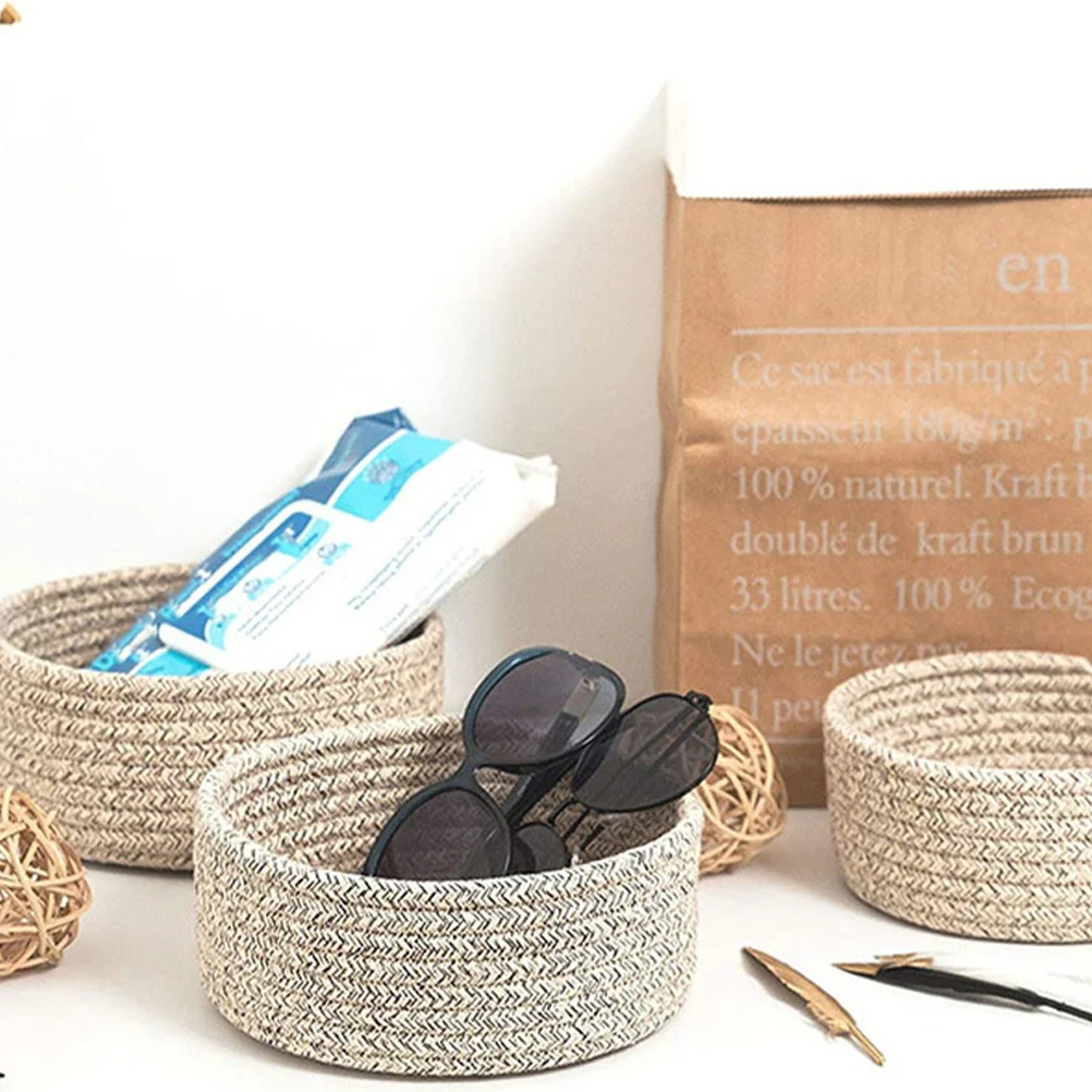 

3Pcs Household Woven Storage Basket Cotton Rope Multi-Function Desktop Snacks Makeup Container Decorative Sundries Basket