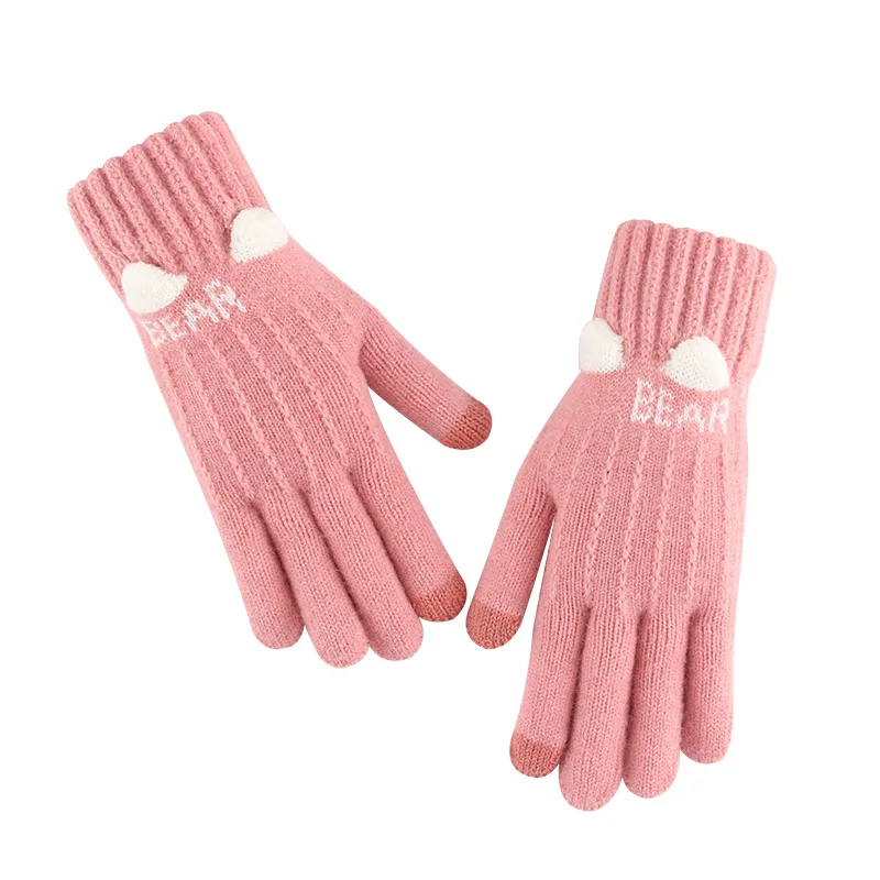 Women's Winter Plush Knitted Gloves Touch Screen Gloves Girls Winter Warm Outdoor Cycling Riding Cashmere Full Finger Gloves