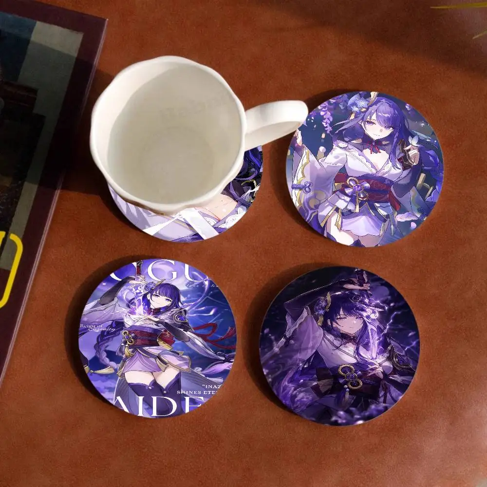 Raiden Shogun Genshin Impact Vintage Wooden Designs for Coffee & Tea, Washable Art Pieces for Cozy Home Cafe
