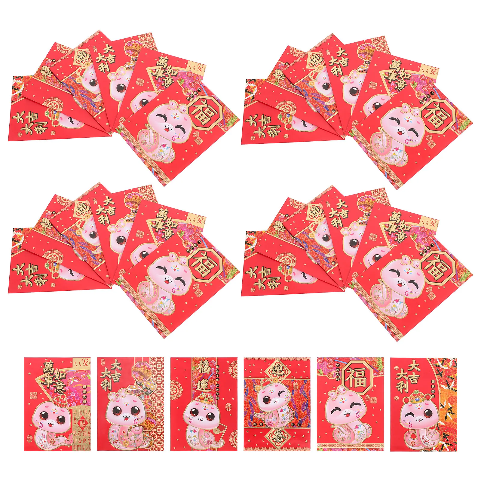 

60pcs Cartoon Envelopes Spacious Sturdy Snake 2025 Red Envelope Design Chinese New Year 2025 Money Bag Traditional