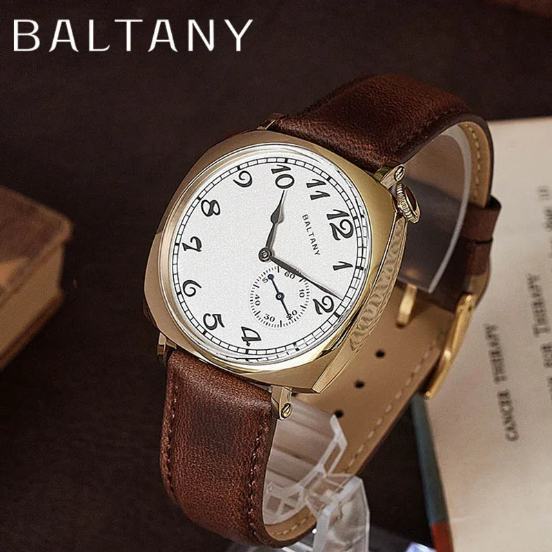 

Baltany 1921 Retro Homage Wathces ST1701 34mm Gold Case Sapphire Leather 5ATM Stainless Steel Square Vintage Dress Wristwatches