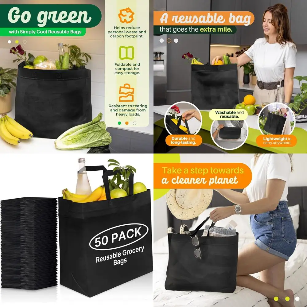 

Набор из 50 больших экологичных многоразовых сумок для продуктов, 14,5x14x6,6 дюймов, прочные, пригодные для переработки, моющиеся, портативные