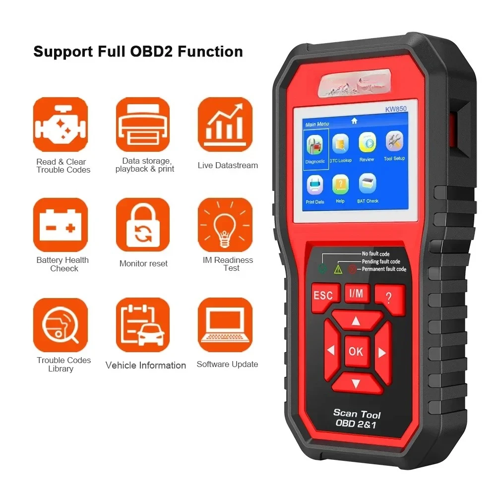 

Escáner de Diagnóstico Automotriz KONNWEI KW850 OBD2 ODB2, Escáner de Diagnóstico de Automóviles con Funciones Completas, Lector