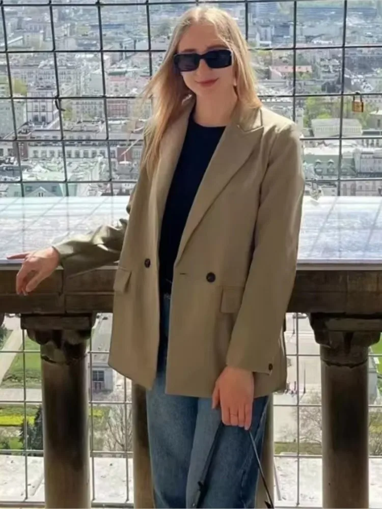 Blazer Coat Women 2025 New Autumn Fashion Elegant Loose Suit Jackets Office Lady Chic Casual Double Breasted Oversized Outerwear