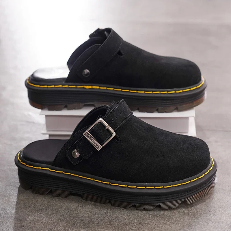 

DR New with Toe Covering Anti-Fur Leather Birkenoes Comfortable Breathable Casual oes Thi Heel Mules for Men And Women