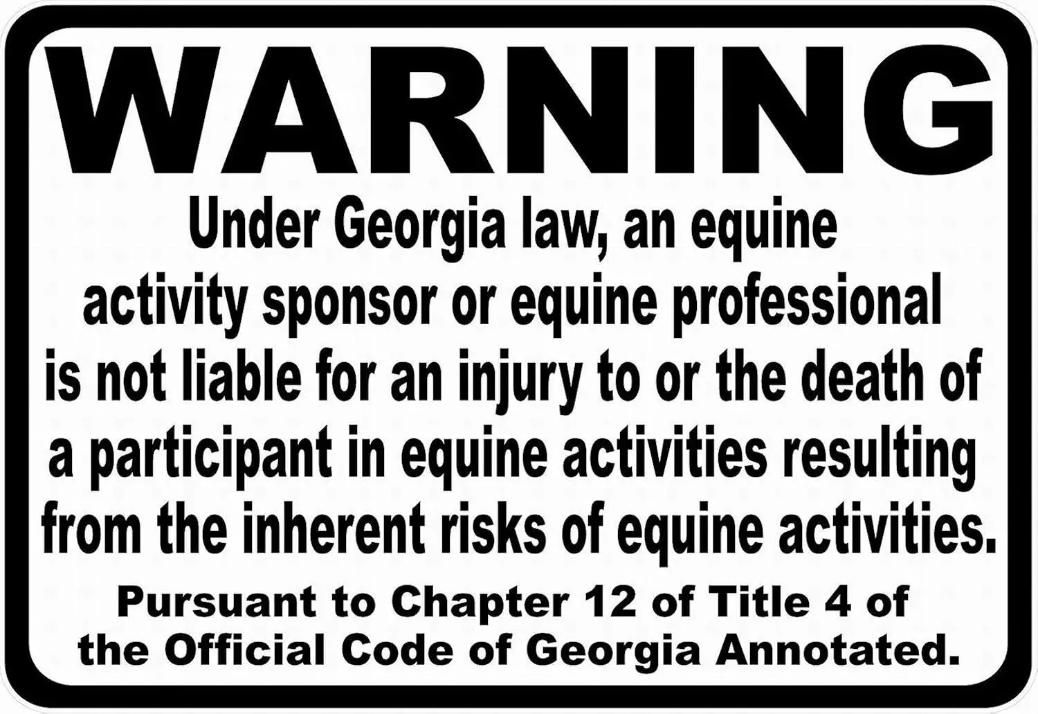Safety Sign Notice Danger Warning  Tin Decor Georgia Equine Liability Law Sign-aluminum