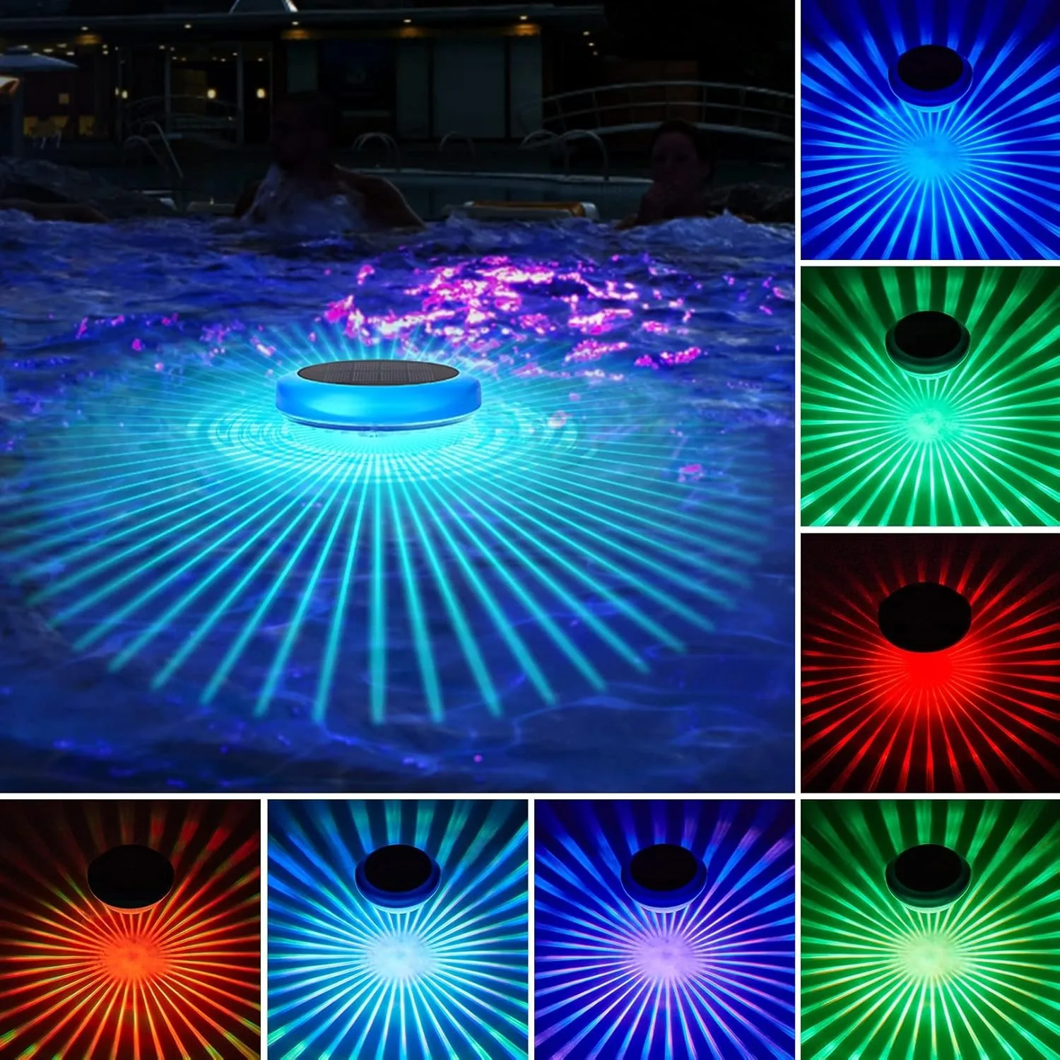 Solar Floating RGB Color Changing Pool Lights 3.9 Inches Diameter Modern Style LED Waterproof Outdoor Use