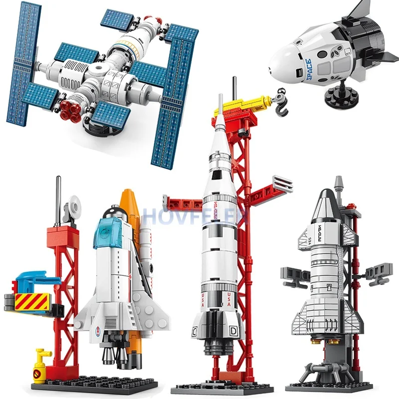 Aviation Spaceport Model Space Shuttle Rocket Launch Center Construction Building Blocks Spaceship Kids Bricks Creative Toys