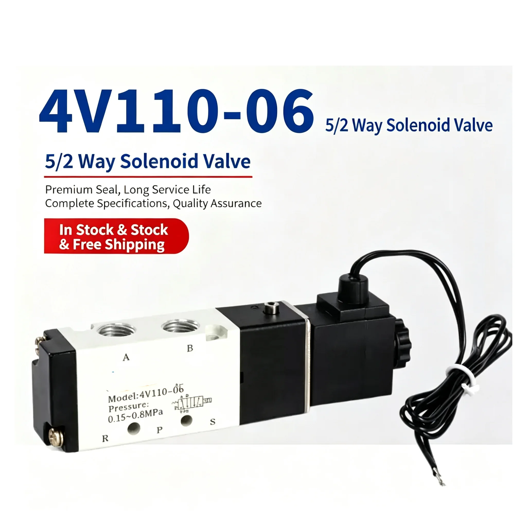 5 Way Port 2 Position Gas Pneumatic Electric Magnetic Valves DC12V 24V 110 V220V Coil Volt 4V110-06 1/8 Bsp Air Solenoid Valve