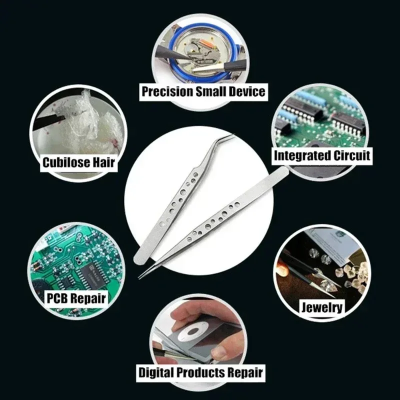 Professional ESD Safe Magnetic Stainless Steel Tweezers Set for Electronics Soldering Watch Jewelry Repair DIY Hand Tool Kit