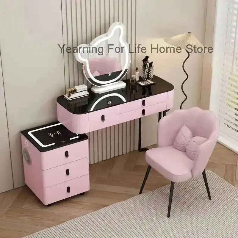 

Home Table Simple Princess Bedroom Luxury Makeup Solid Wood Multi-layer Dresser Intelligent Multi-functional Bedside Table