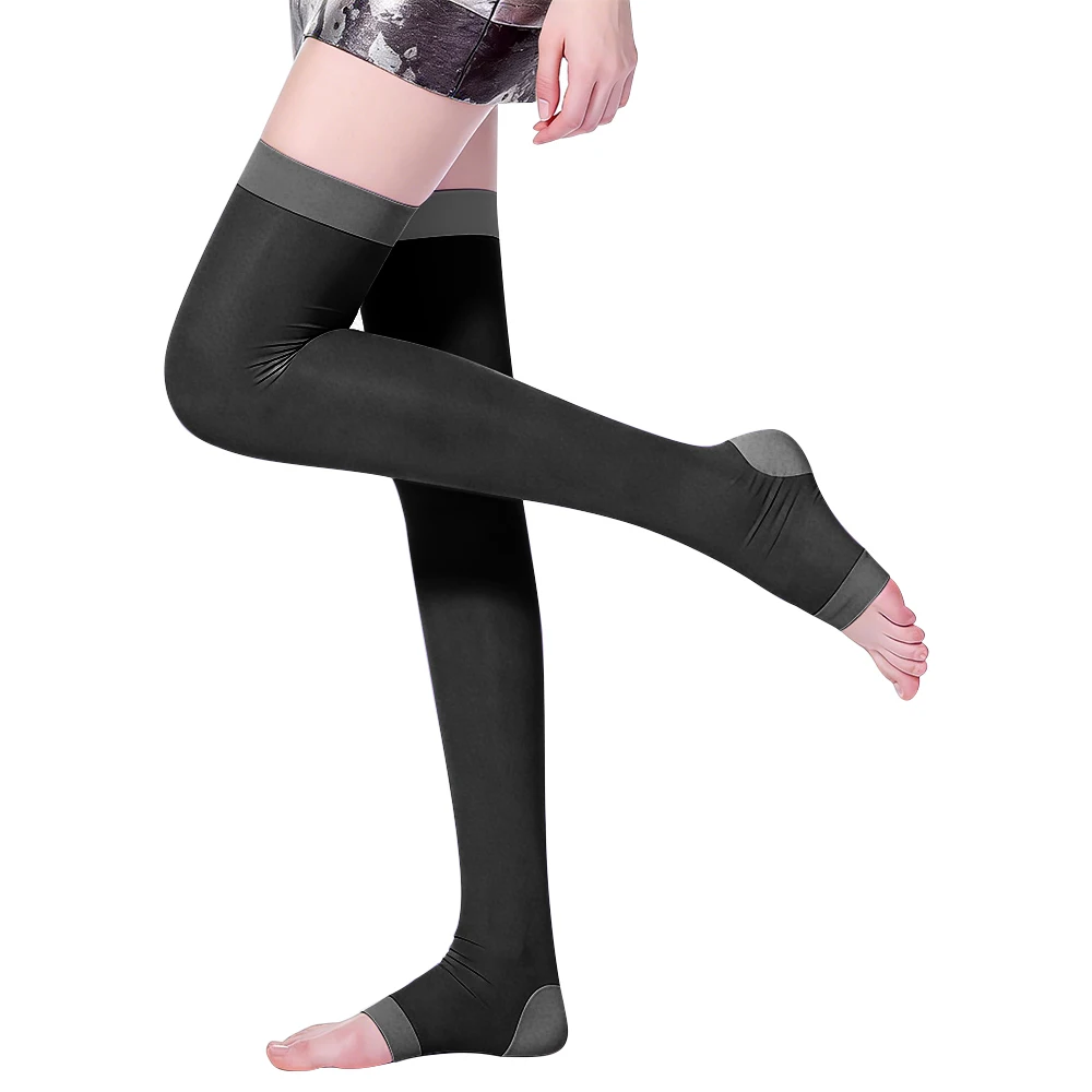 1Pair Thigh High Compression Socks, Firm Support 20-30 MMHg Gradient Compression Stockings with Silicone Band, for Nurses Runnin