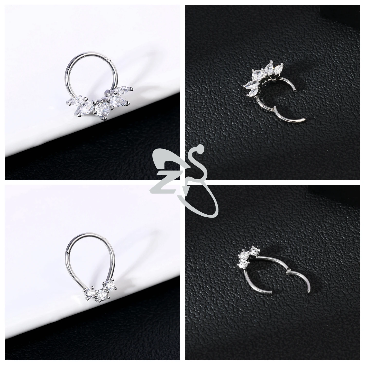 ZS 1 Stück süßer 16G Edelstahl Septum Ring Spinnennetz Herz Nasenloch Piercing CZ Kristall Ohr Helix Knorpel Ohrring Schmuck – Detail 5