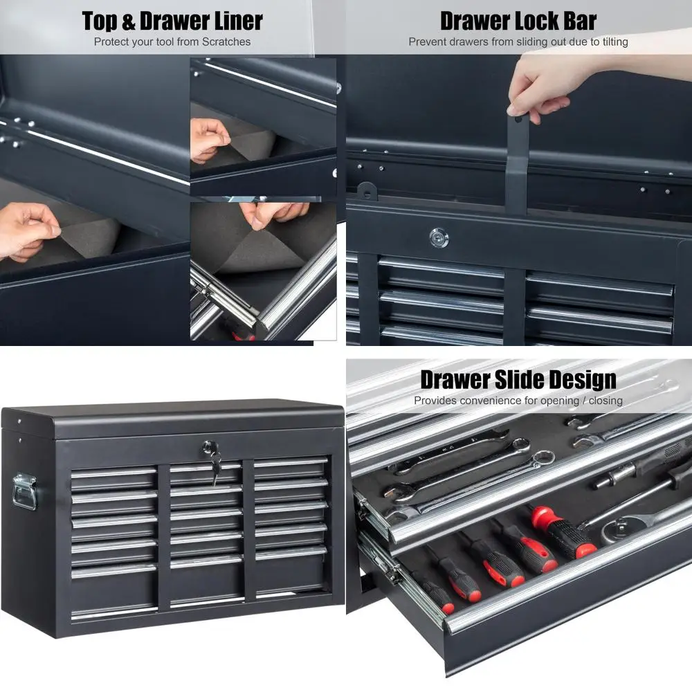 

Портативный металлический инструментальный ящик с 5 ярусами и верхним лотком, 24 черных отсека для хранения, для гаража и дома