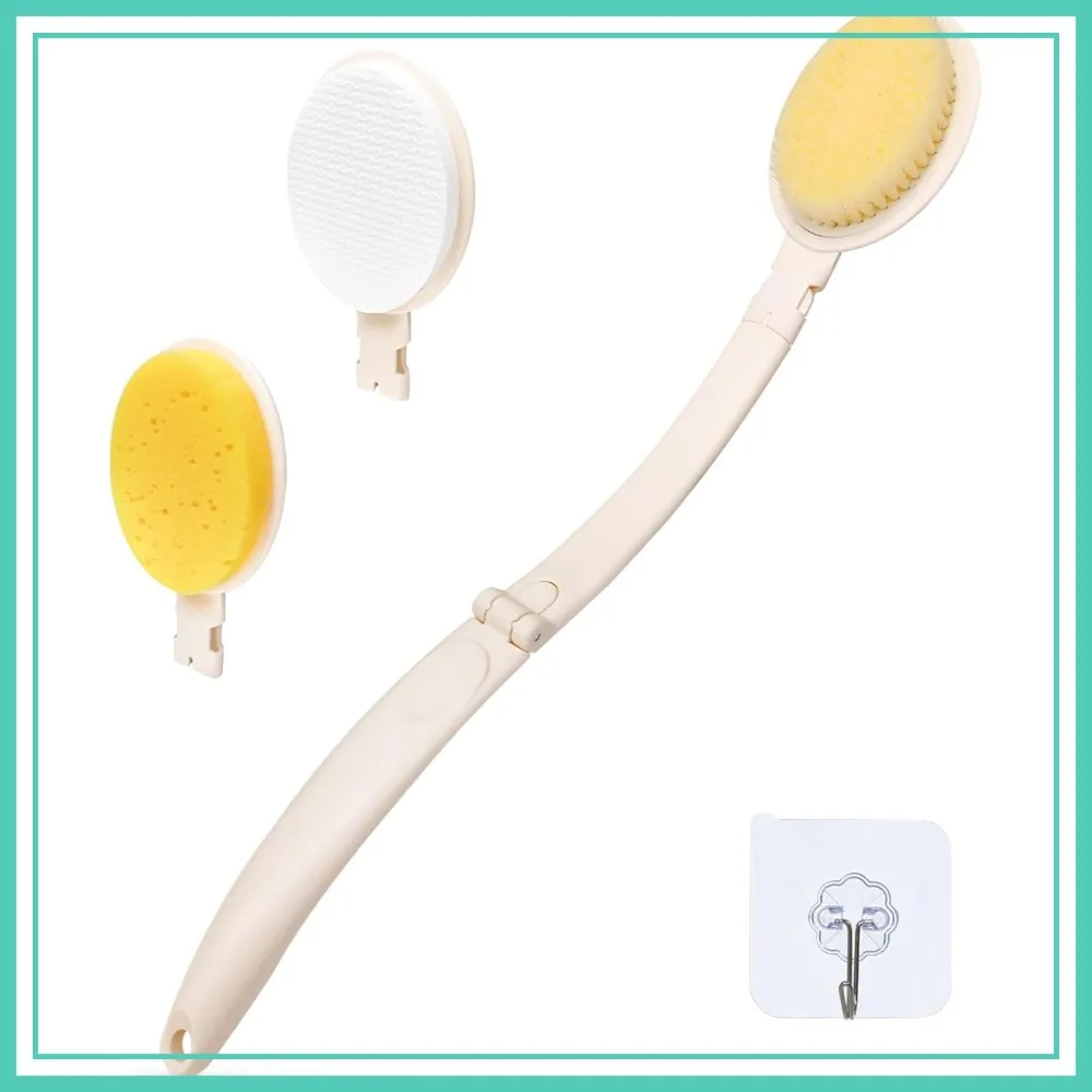 

LFJ 19" Long Handle Shower Sponge Brush Set, 3-in-1 Body Brush, Bath Sponge & Lotion Applicator for Smooth Skin