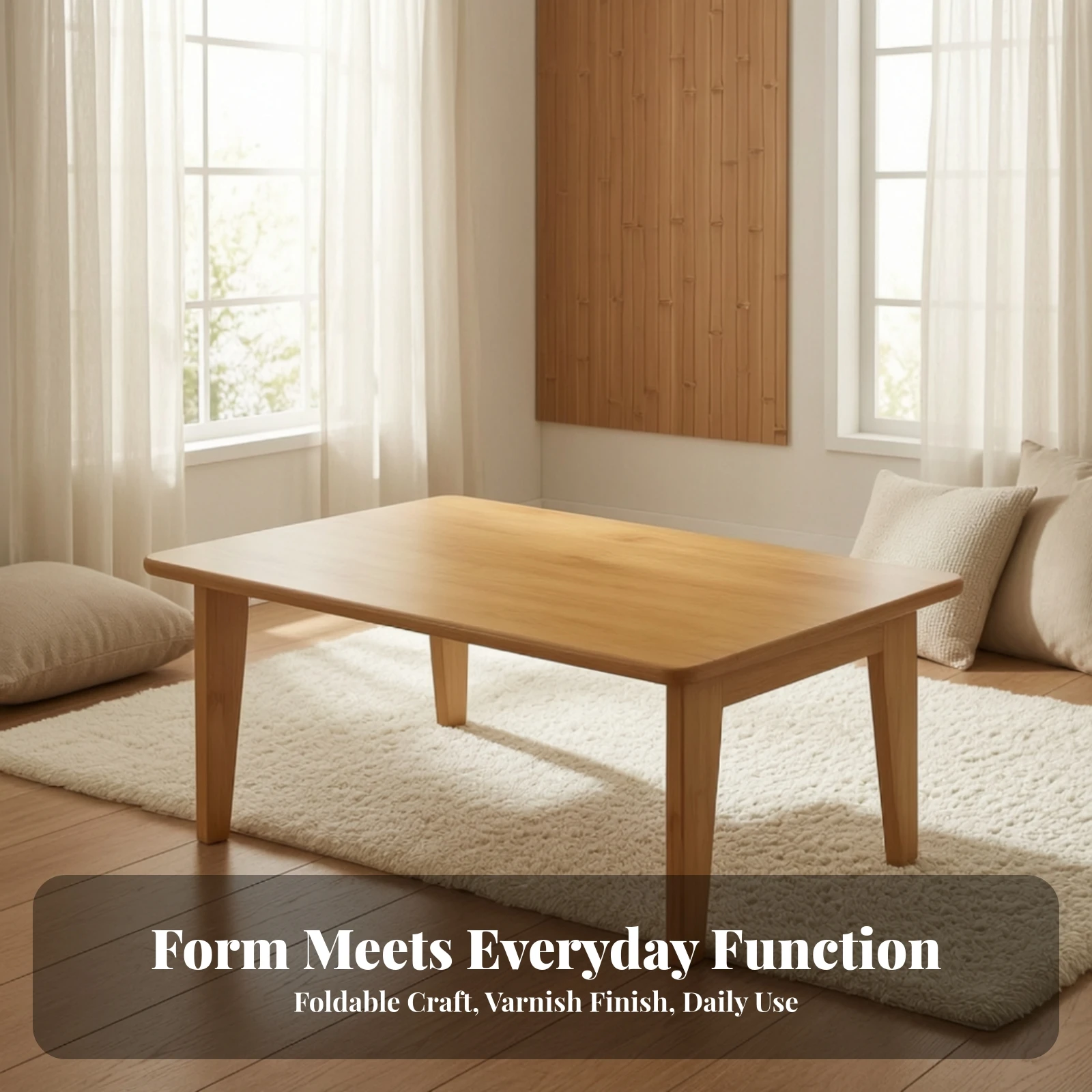 Low Tea Table Compact Bamboo Table Bed Desk Easy to Store Furniture Natural for Window Seat, Tatami Room