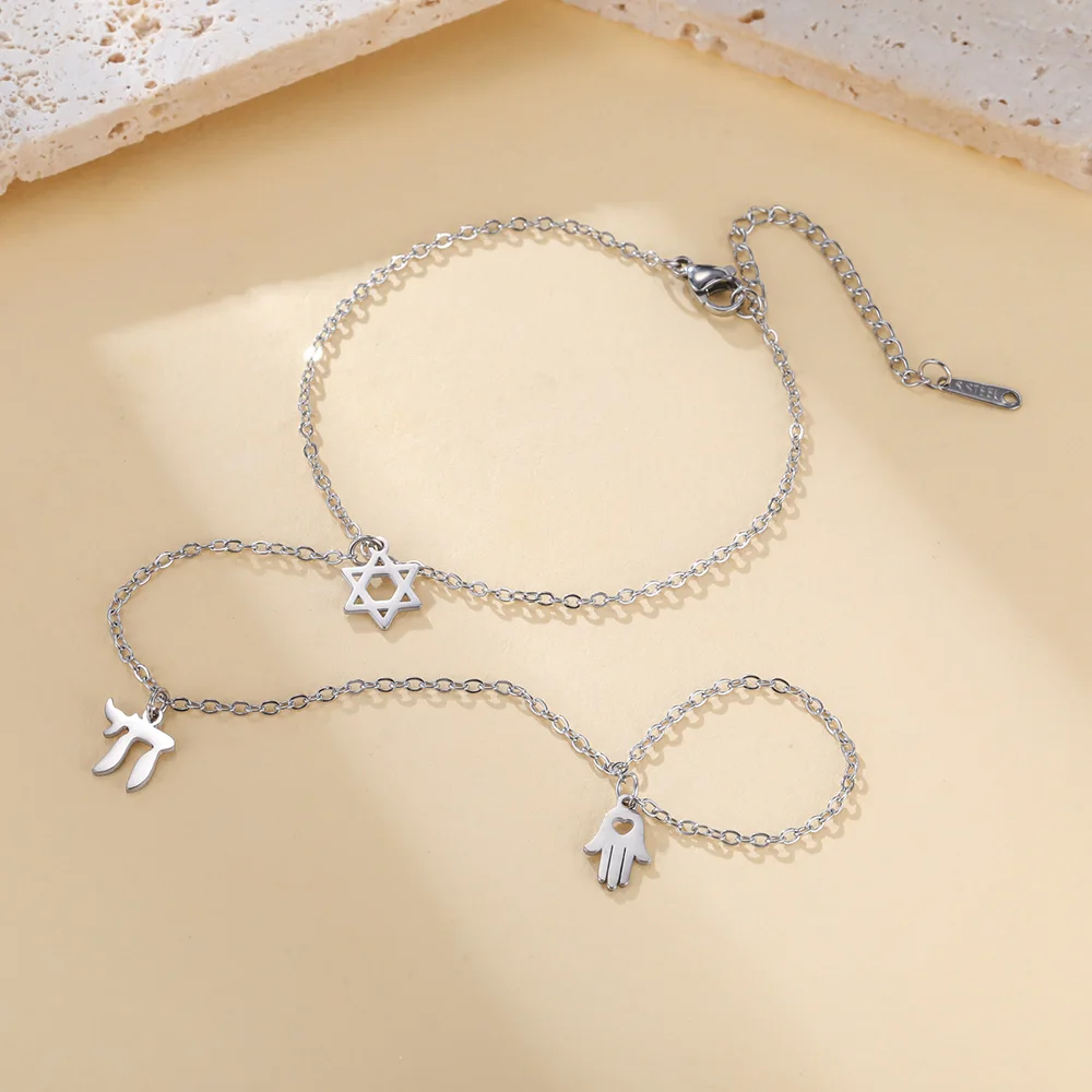Dawapara Davidstern und Chai Armband Handkette Jüdisches Hexagramm Glücksbringer Judaica Schmuck Edelstahlschmuck – Detail 20