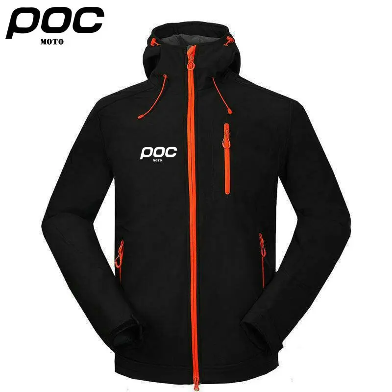 

Black Men Fleece Thermal Winter Soft Shell MOTO POC Cycling Jacket Windproof Waterproof MTB Road Bike Windbreaker Bicycle Jersey