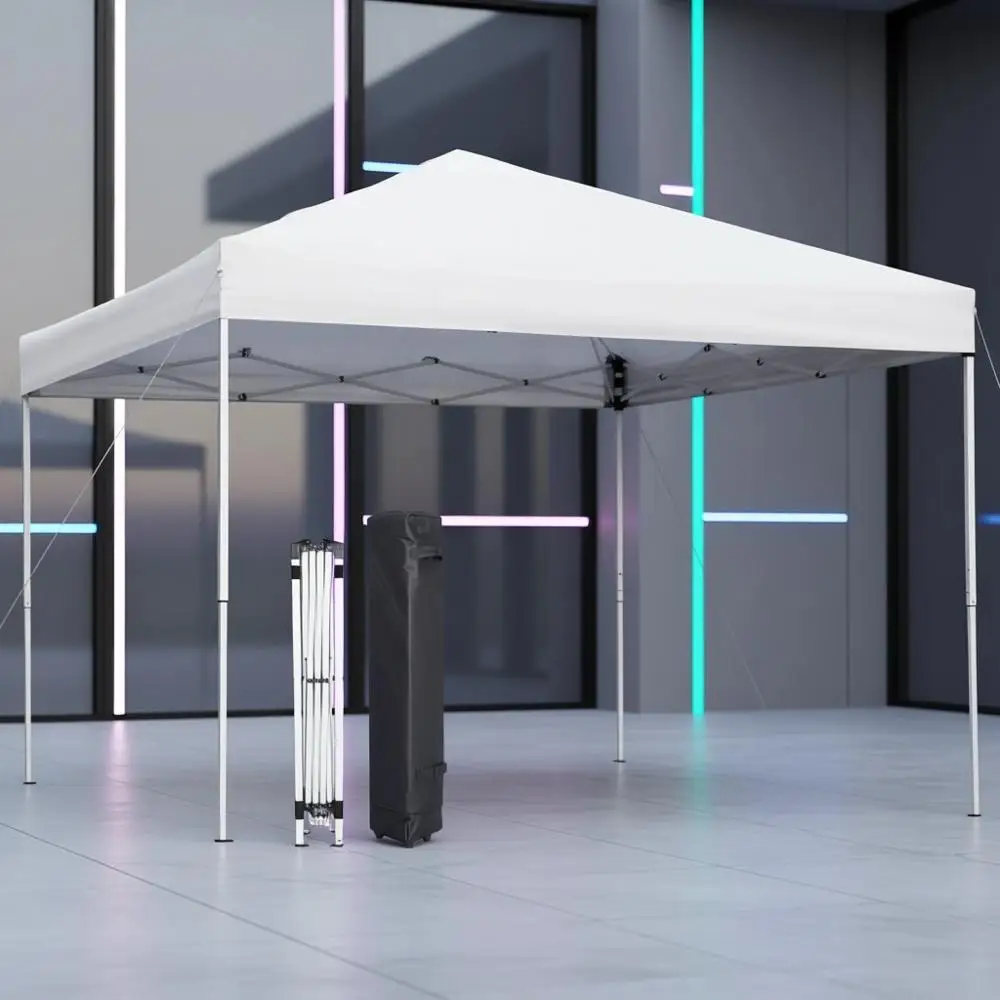 

Portable 10x10 Outdoor T-Shaped Tent with Wheeled Bag, Adjustable Height, Ropes, and Stakes for Sun Protection and Beach Shelter