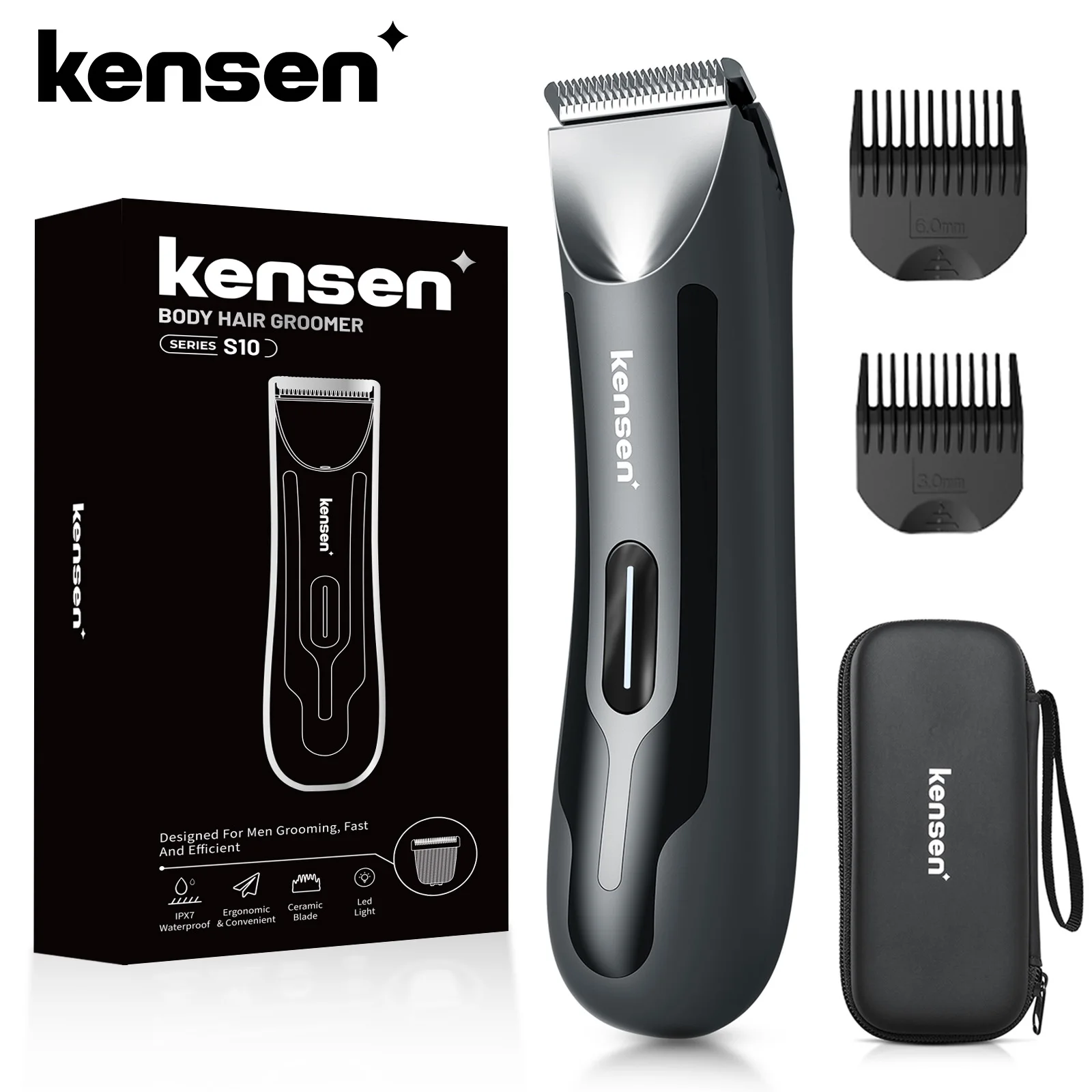 Kensen S10 Electric Body Hair Trimmer for Men Body Groomer Bikini Waterproof Hair Shaver Replaceable Ceramic Blade Head Clipper