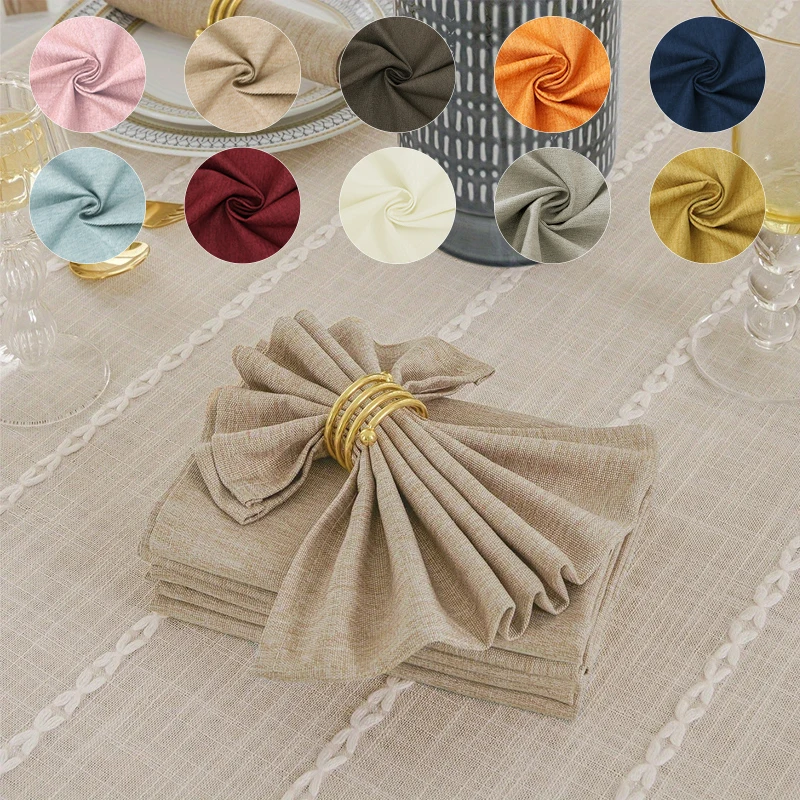 Set Of 6 40x40cm Table Cloth Napkins Durable Polyester Thicken Placemat Reusable for Kitchen Dining Wedding Decoration