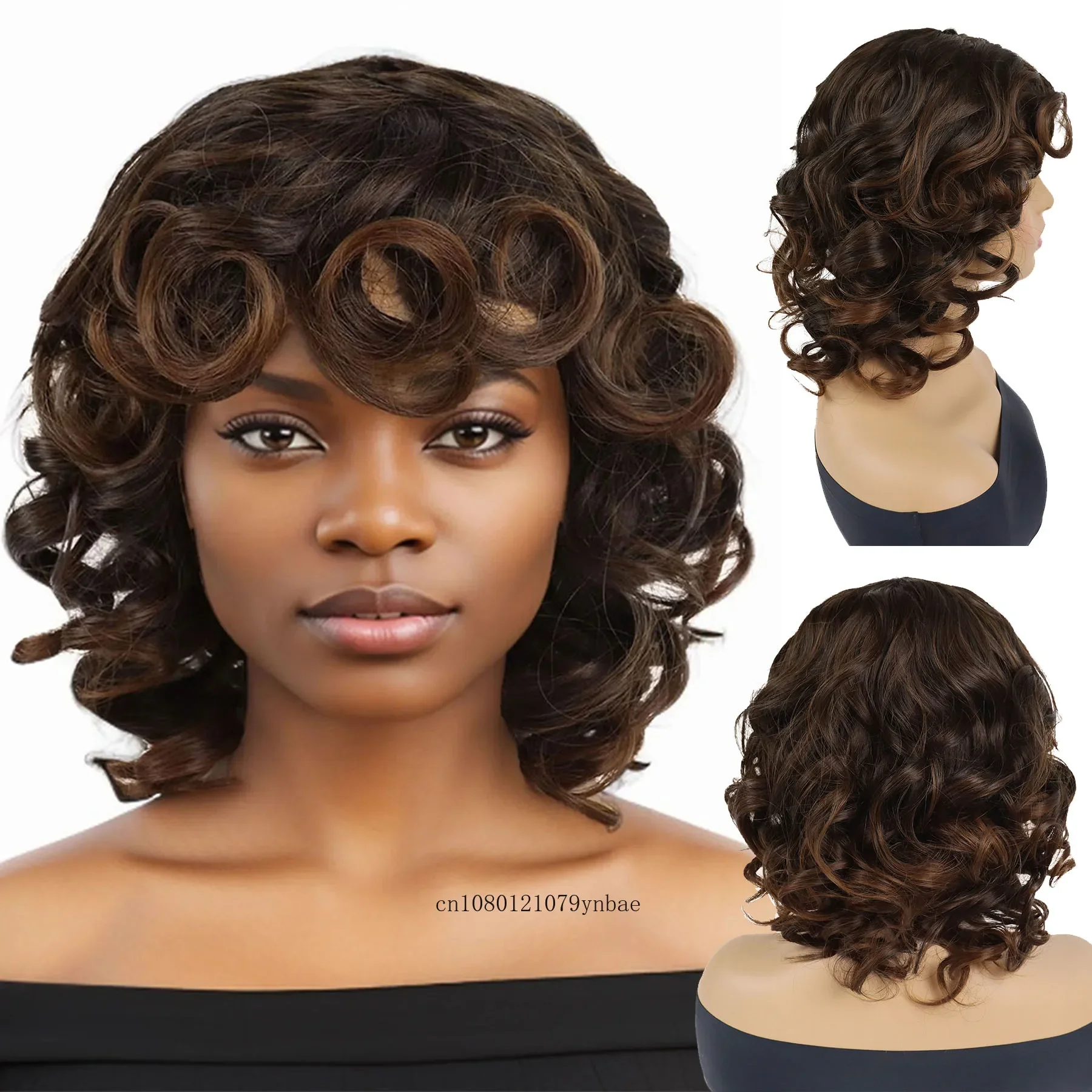 

Синтетические большие вьющиеся парики для чернокожих женщин 14-дюймовый смешанный коричневый короткий свободный парик с челкой Пушистые мягкие волосы Ежедневный костюм для вечеринок Использование