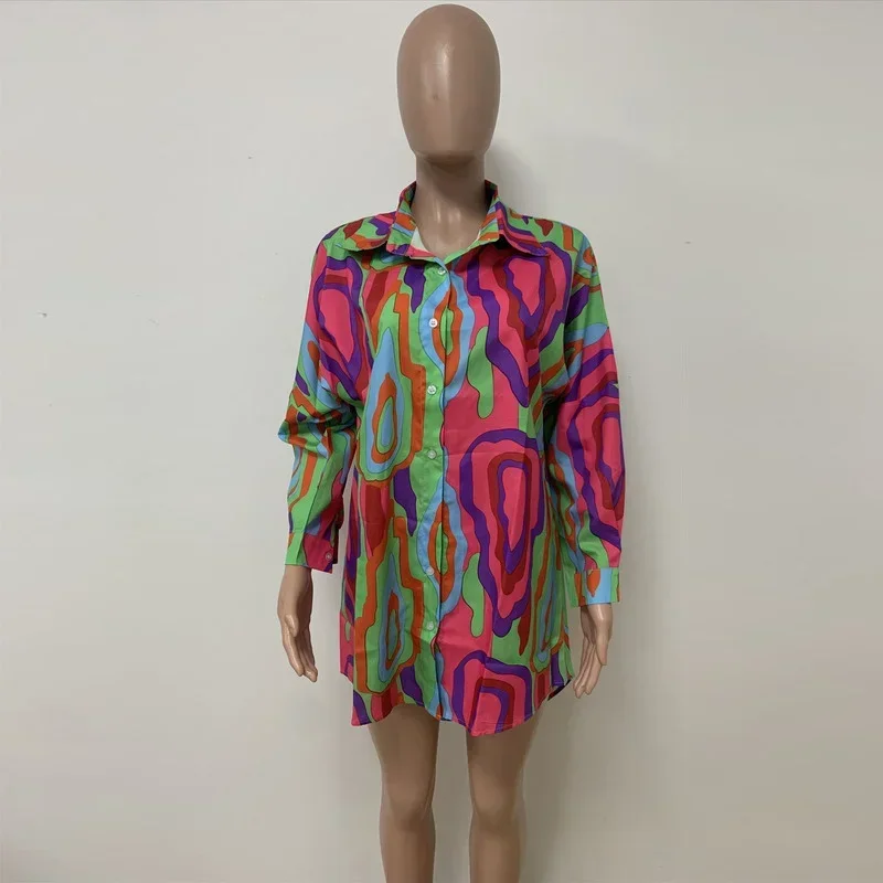 KEXU التعادل صبغ كم طويل واحدة الصدر قميص نمط المرأة اللباس 2 فساتين بلوزة الموضة الصيف