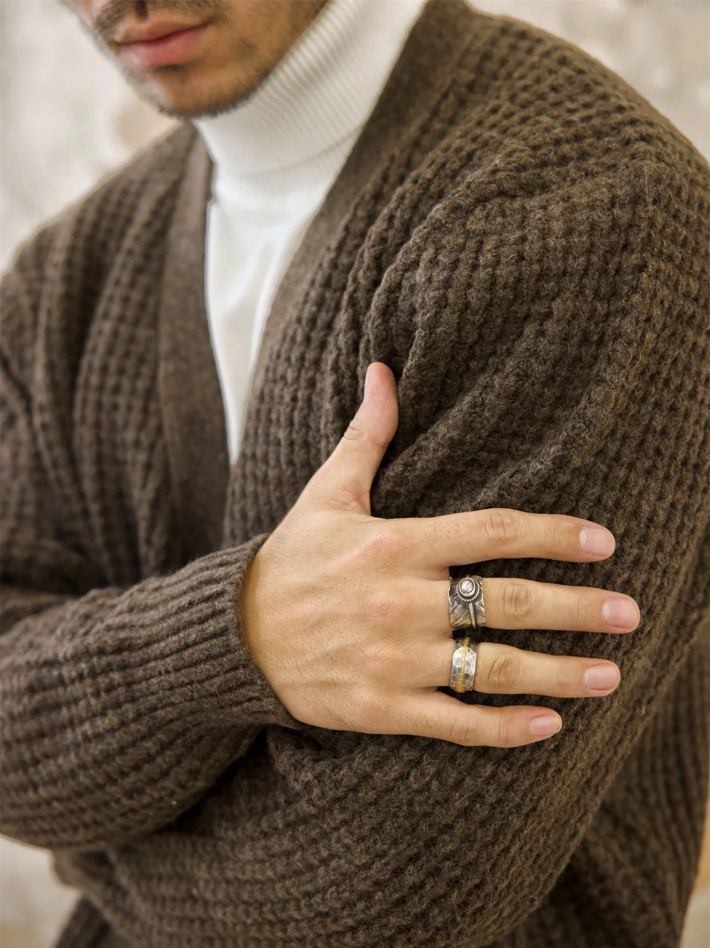 Men's Waffle V-neck Cardigan Casual Basic Sweater Sweaters for Men  Ropa Para Hombre