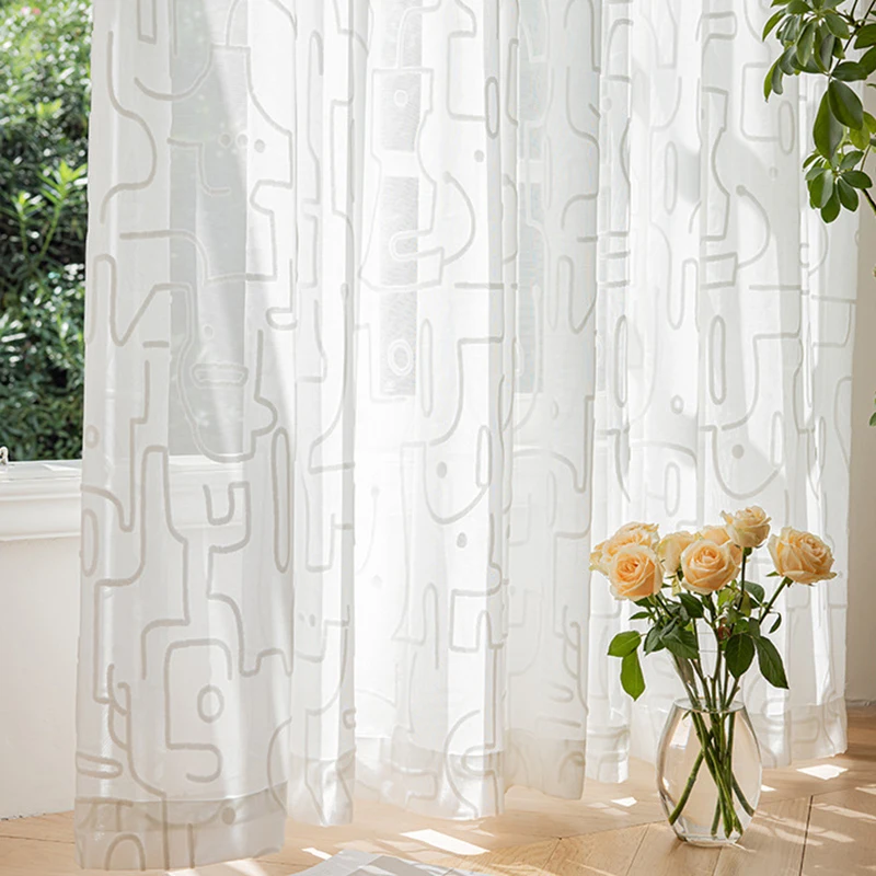 1PC Fashionable Childlike Graffiti Lines Sheer Curtain for Baby Kids Bedroom Embossed Sheer Window Drape Custom #E