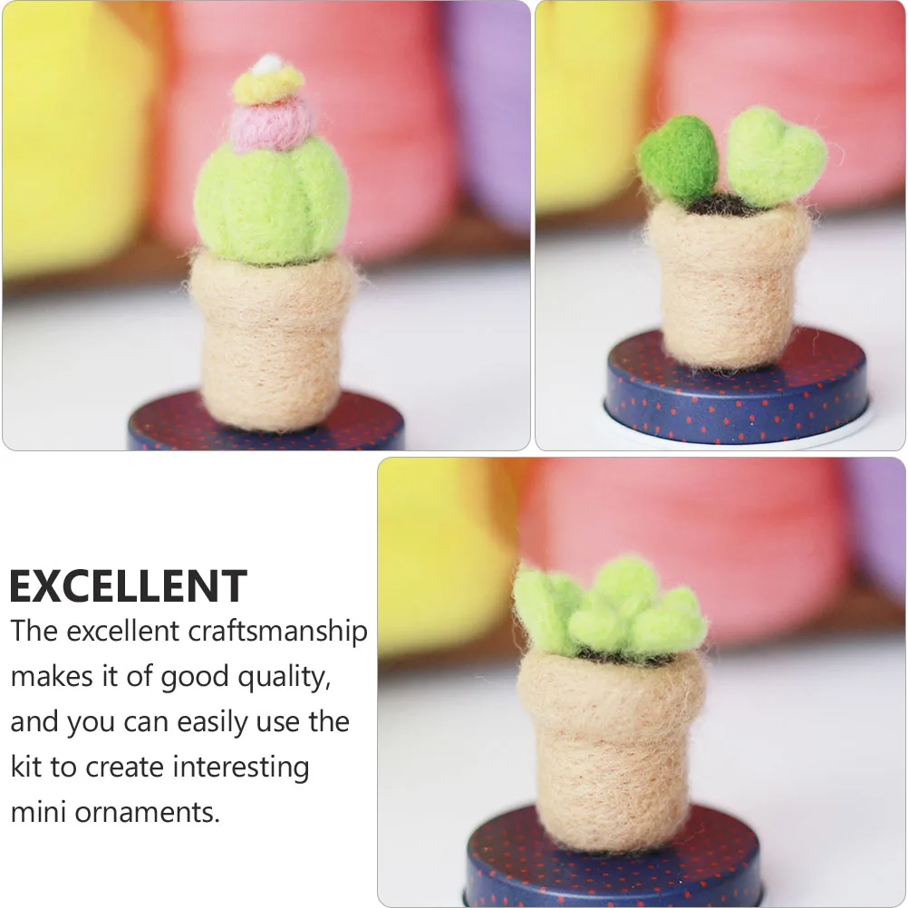8pcs Cactus Wool Felt Material Bag DIY Handmade Kit Home Ornaments Needle Crafts Mini Animal Hair Decoration Safe Durable Easy