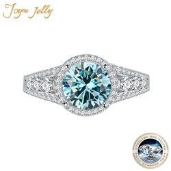 JoyceJelly Women Moissanite Ring Silver 925 Jewelry For Women 2ct 8mm Blue Green Color Moissanite Gemstone Jewerly Gift Size 6-9