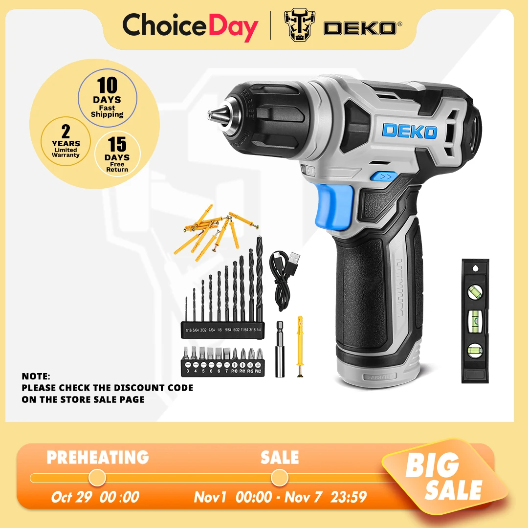 

DEKO 8V Cordless Drill Set 3/8"Keyless Chuck, Built-in LED, Wireless Mini Power Driver with Screw Set Electric Screwdriver