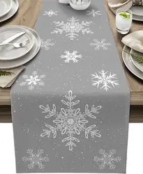 Christmas Snowflake Linen Table Runner Party Decor Reusable Winter Xmas Kitchen Dining Table Runner Christmas Decoration