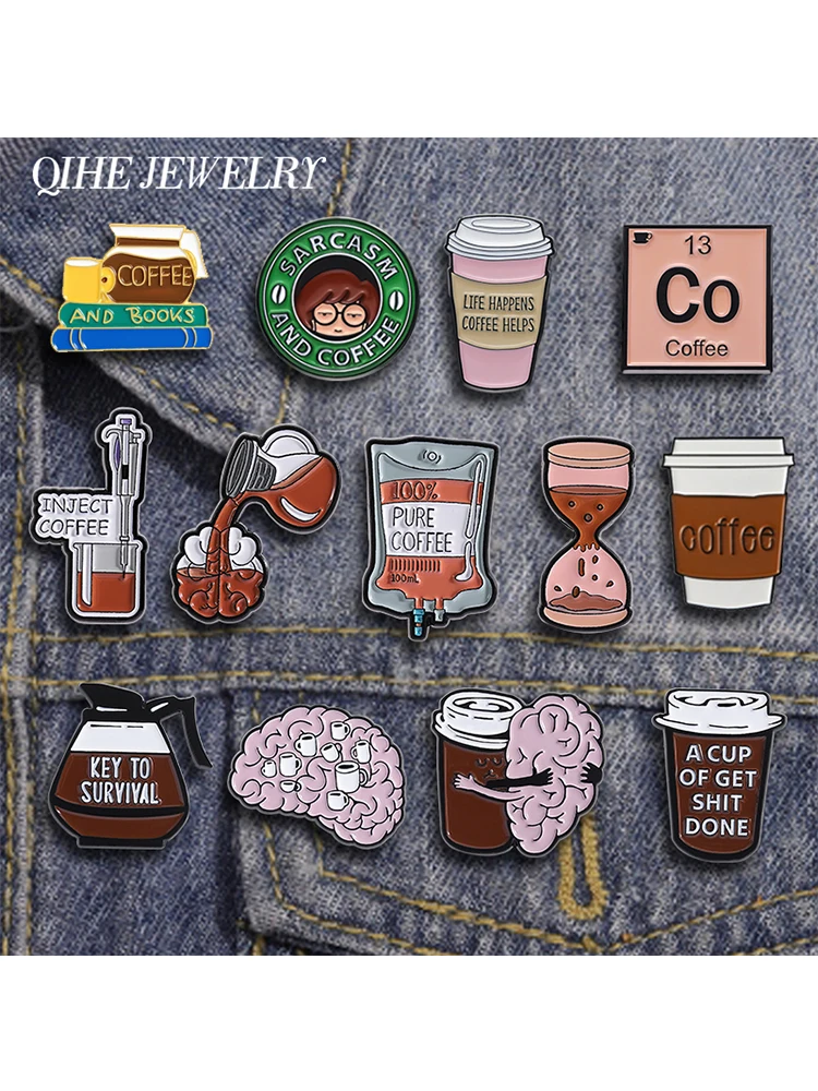 Sac Iv de café pur 100% pour épingles en émail médical, remplissage de café, injection du cerveau, clé pour la survie, broche à café, Badge à revers, bijoux