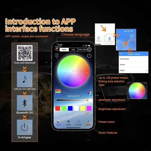 Imagen 2 del producto Luces LED de algodón con ojos de Ángel, 2 uds., 12V-24V, con luces de señal de giro, RGB, DRL, anillos de Halo, aplicación Bluetooth para faro de coche y Scooter