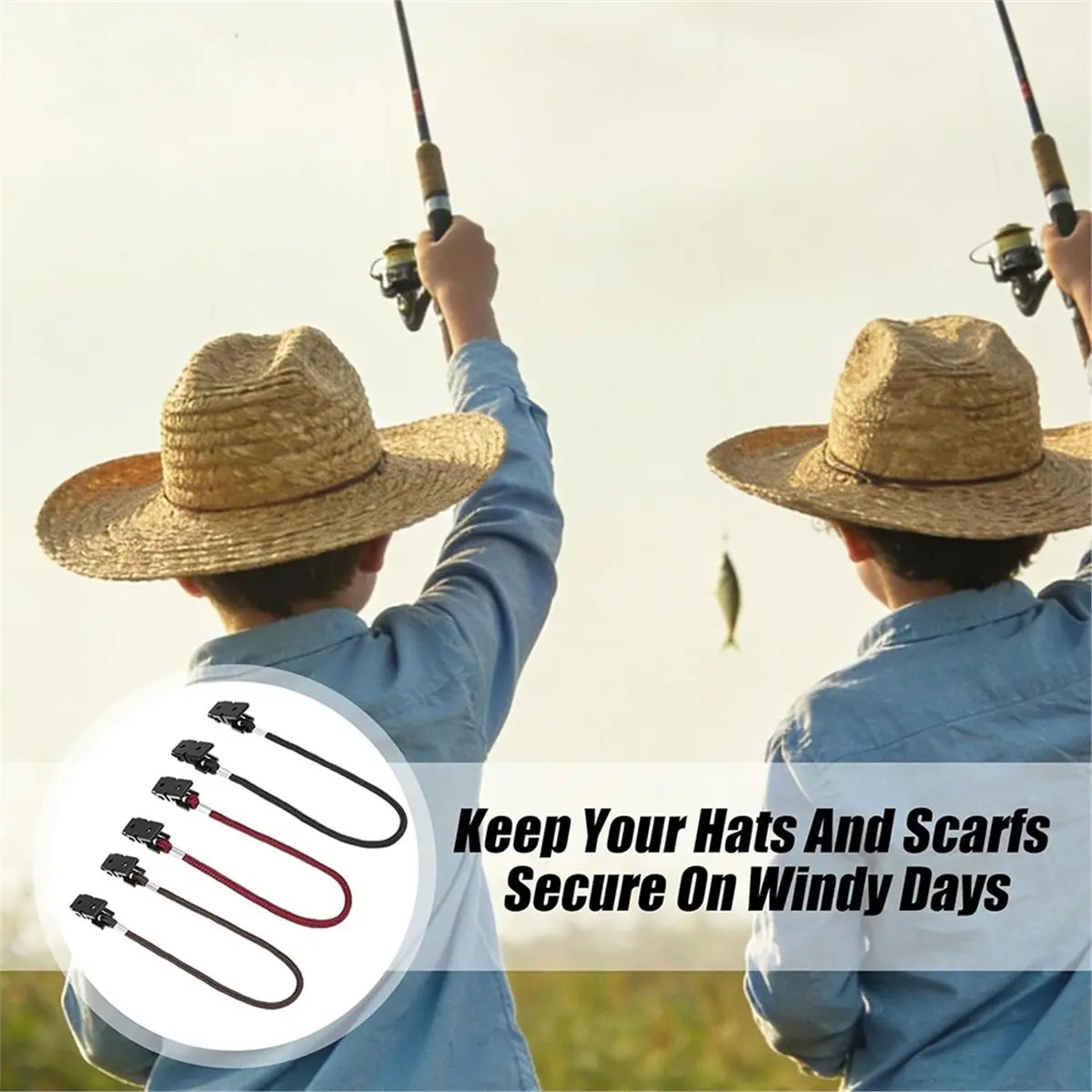 T34C 6-Pack Windproof Hat Clips for Outdoor Sports, Adjustable Hat Strap Clips with Bulldog Clips