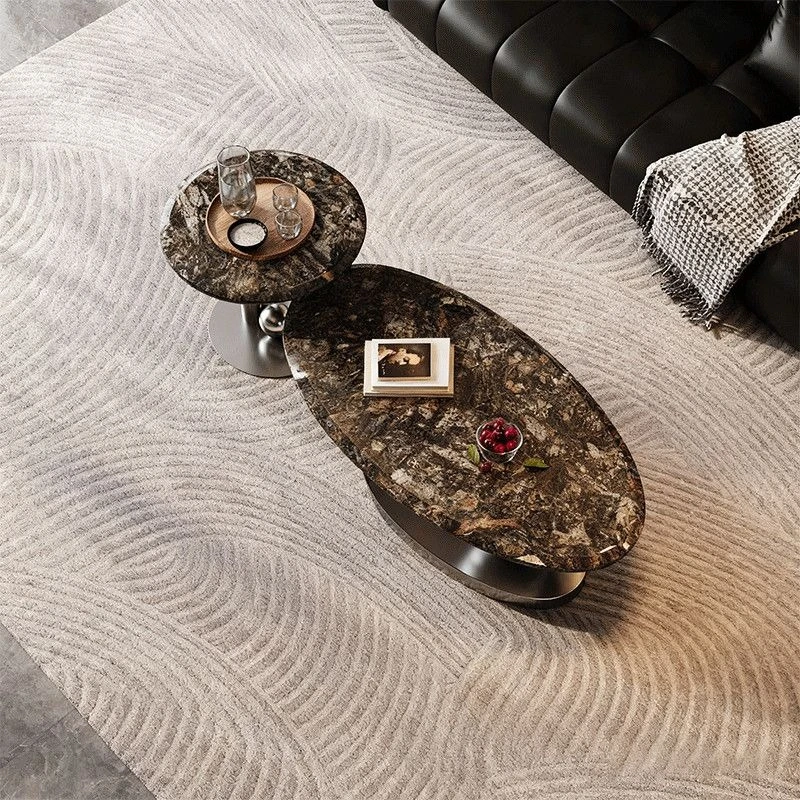 

Pure natural luxury stone platinum diamond dragon ball coffee table, oval Italian light luxury living room