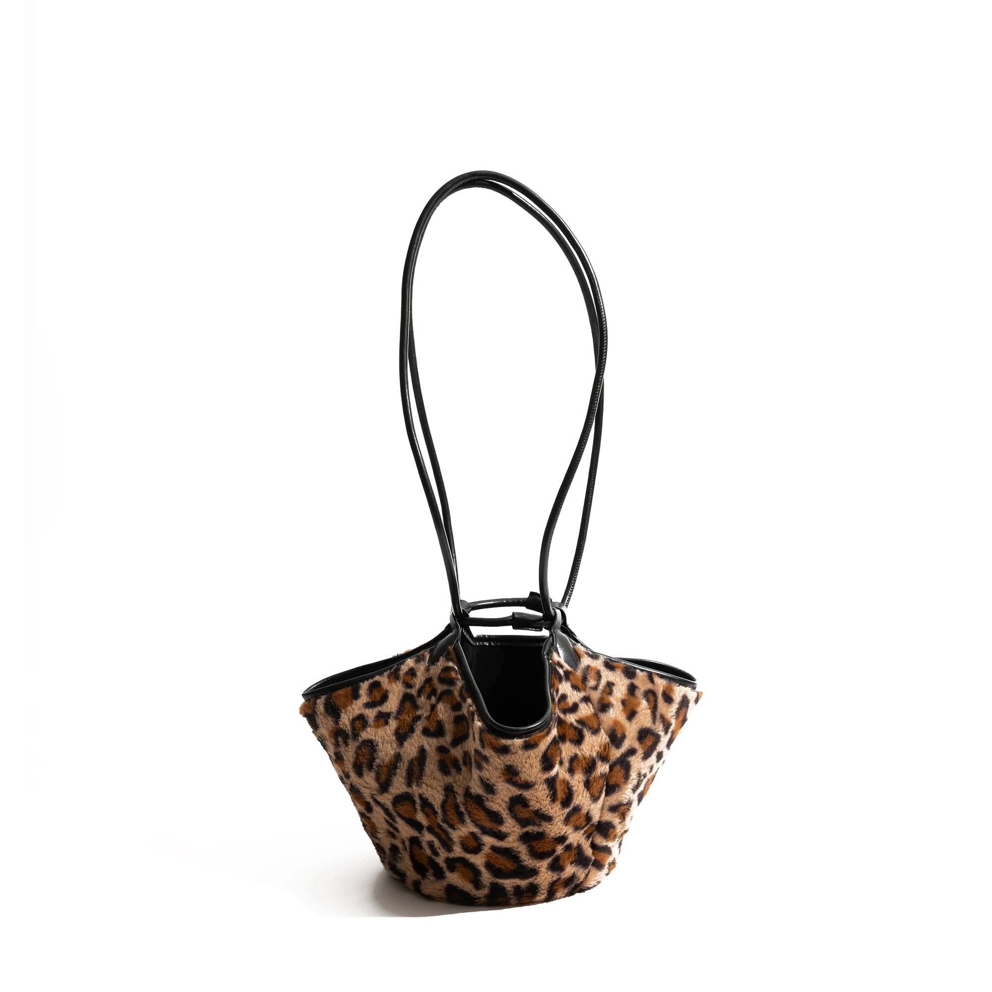 MABULA Winter Retro Leopard Pattern Bucket Handbag 2PCS Set Luxury Design Large Capacity Fashion Shoulder Bag Women Phone Purse