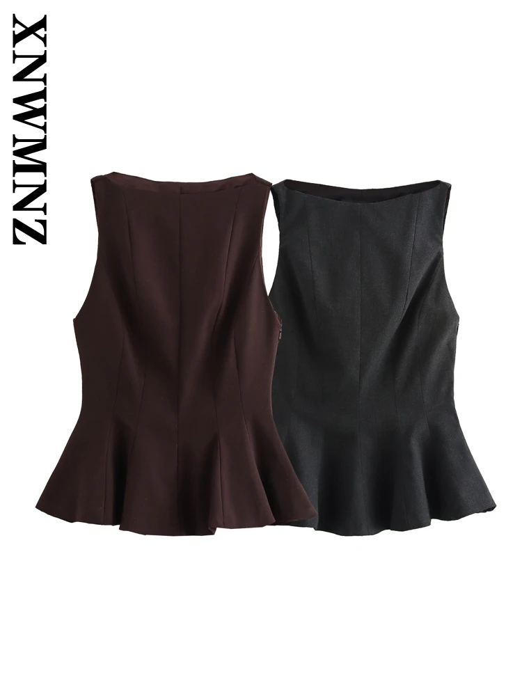 XNWMNZ 2024 Autumn New Woman's Commuting O-Collar Top Vest Party Female Solid Color Side Zipper Sleeveless Corset Regular Fit