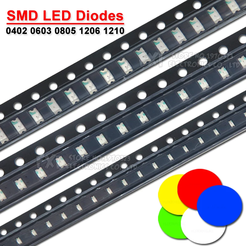 100PCS 0402 0603 0805 1206 1210 SMD LED Diodes light Yellow Red  Green Blue White 