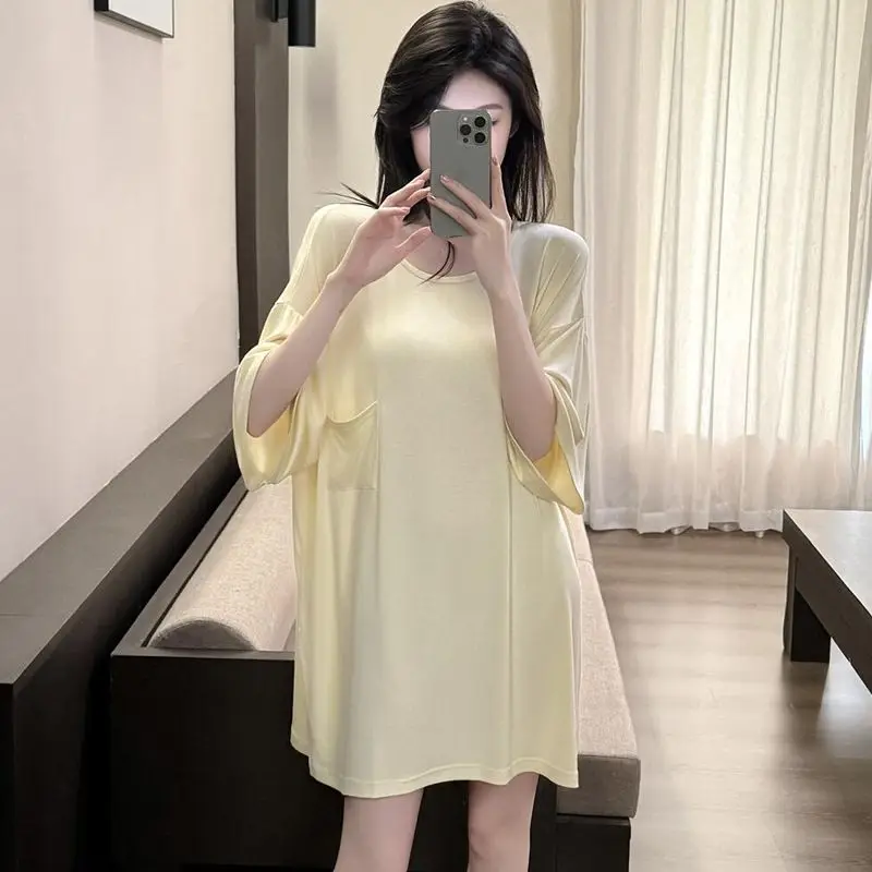 

2025 Hot Summer Short Sleeve Modal Nightgowns for Women Korean Loose Sleepwear Homewear Femme Nightdress Night Dress Home Nighty