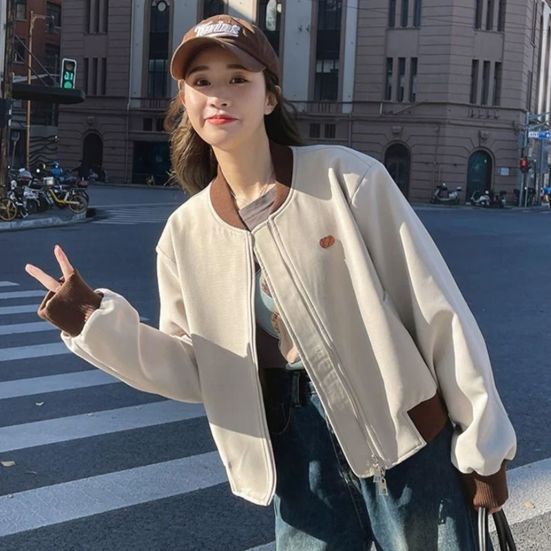 Panelled Jackets Women Ulzzang Sweet Vintage Autumn O-neck College Fashion Coats Harajuku Crop Cool Boyfriend Designed All-match