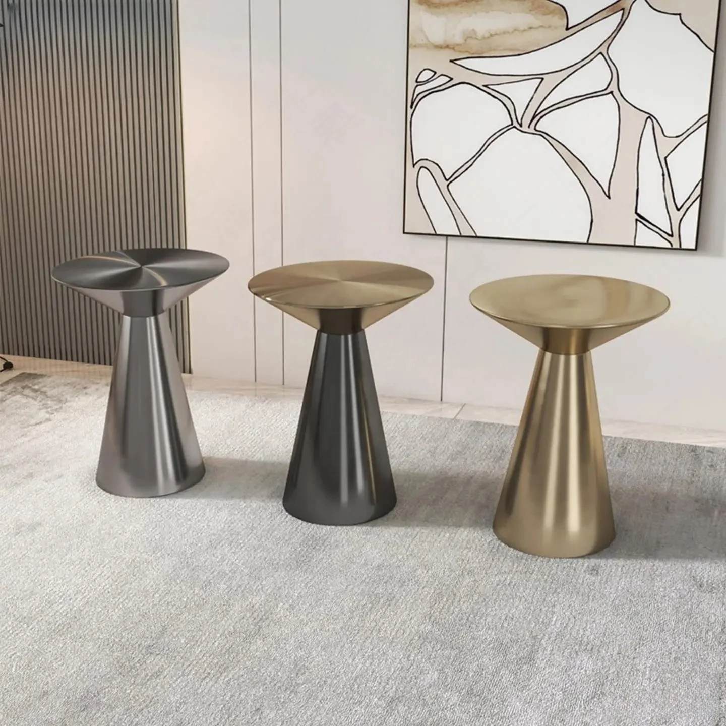 

Wholesale Custom Home Living Room Side Table Luxury Simple Round Stainless Steel Side Gold Coffee Table